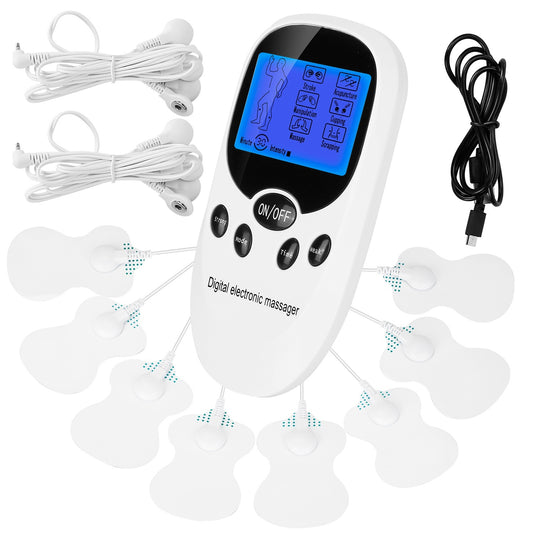 1Pc Electric Muscle Stimulator Dual Channels With 8 Electrode Pads Pulse Massager Pain Relief Therapy Tens Device