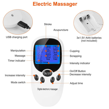 1Pc Electric Muscle Stimulator Dual Channels With 8 Electrode Pads Pulse Massager Pain Relief Therapy Tens Device